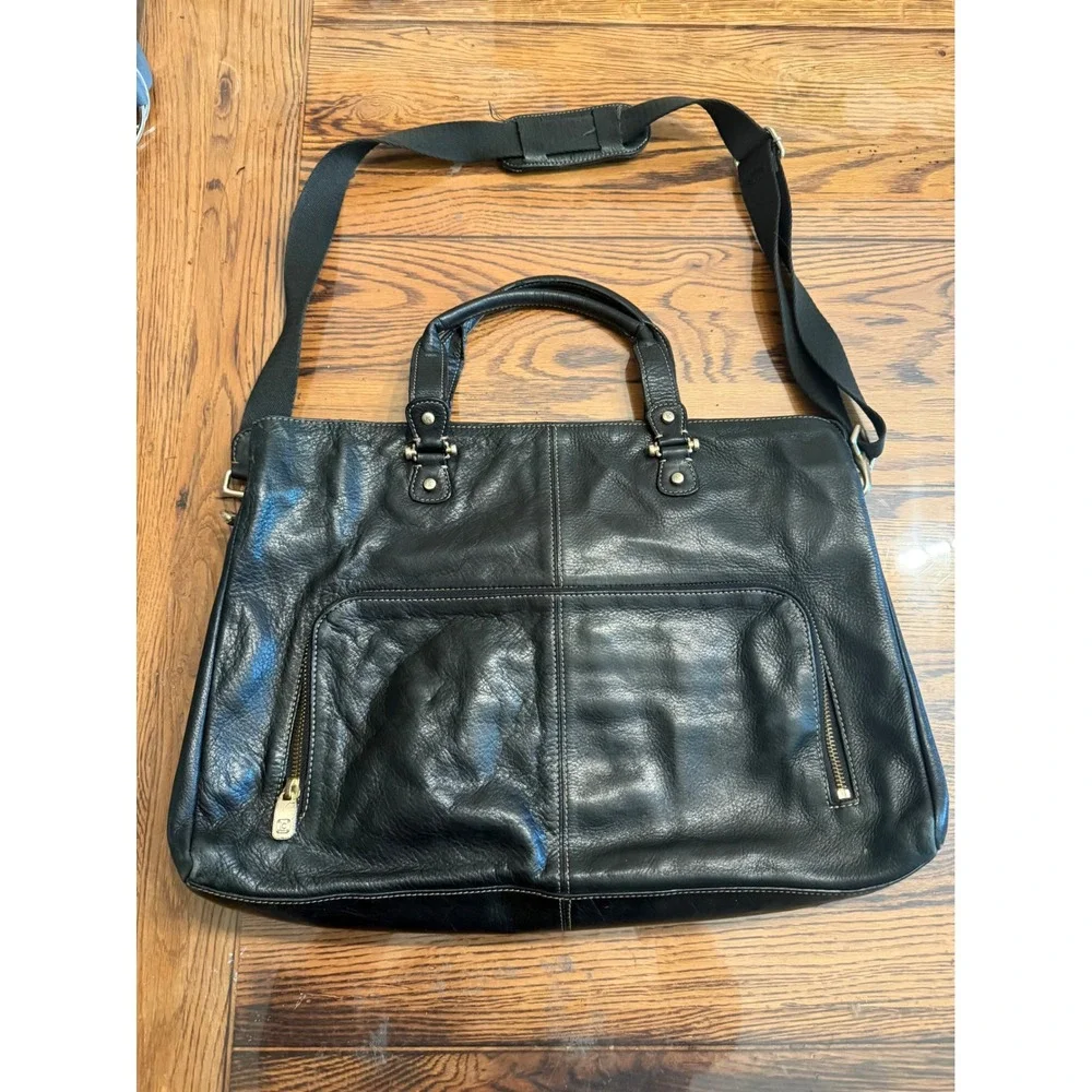 Liz Claiborne Messenger Bag Womens Large Black Leather Crossbody Laptop Satchel
